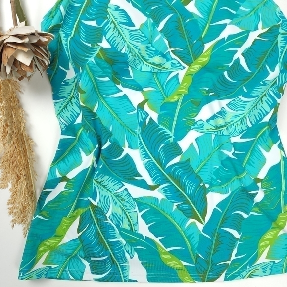 New Lands' End Blue Green Floral Swim Tank Top Size 2 - Picture 2 of 10
